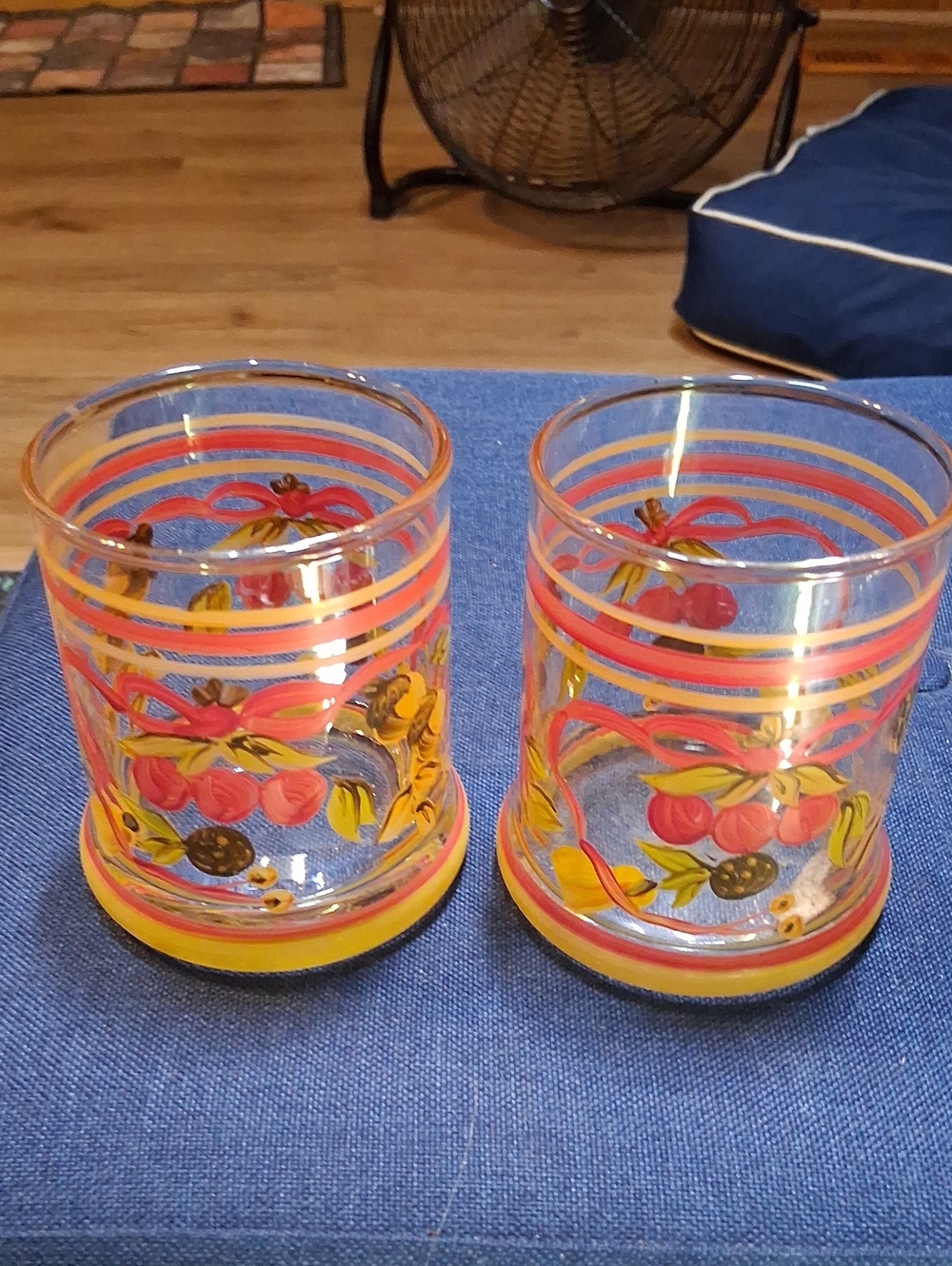 Vintage Decorative Cherry Glass Tumblers - Pink & Yellow